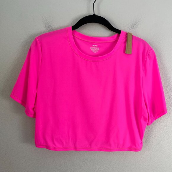 Skims Womens Plus 3X Neon Pink Fits Everybody Crop Top Short Sleeve Stretch - Picture 8 of 9